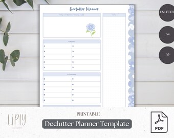 Opruimplanner afdrukbaar | Minimalistische organisatiesjabloon | Digitaal werkblad opruimen | Checklist voorjaarsschoonmaak pdf