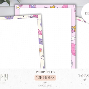 Y2K hojas imprimibles | Papelería estética Y2K | Insertos lindos para planner | Hojas para notas | A5 papelería