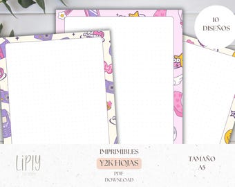 Y2K hojas imprimibles | Papelería estética Y2K | Insertos lindos para planner | Hojas para notas | A5 papelería