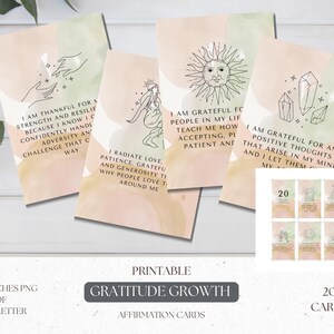 Printable Gratitude Affirmation Cards | 20 Growth-Inspired Affirmation Deck | Self-Love Daily Affirmations | Gratitude Journal Inserts