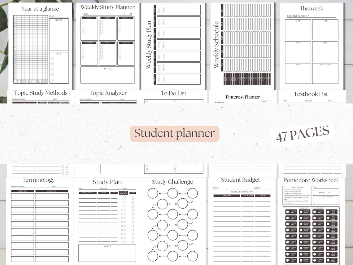 Minimalist Study Planner: Printable Student Organizer (PDF) - Etsy