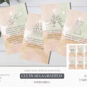 Tarjetas de Afirmaciones Imprimibles voor Gratitud Cultivar | 20 Tarjetas en Español (A4 en png-bestand)