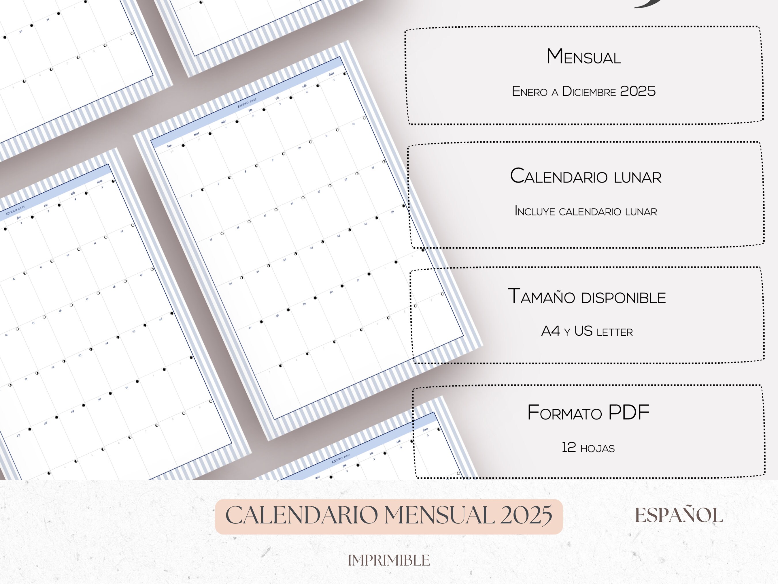 2025 Calendar, Calendar 2025 Spanish, Printable Spanish Calendar, 2025 ...