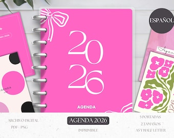 Agenda 2026 Imprimible Rosa | Planer Anual en Español | Agenda Digital PDF A5 y Half Letter | Dekorativ