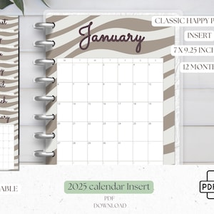 Happy planner inserts, Planner accesories, 2025 Calendar, Classic Happy Planner Calendar, Monthly Calendar printable, Beige planner insert