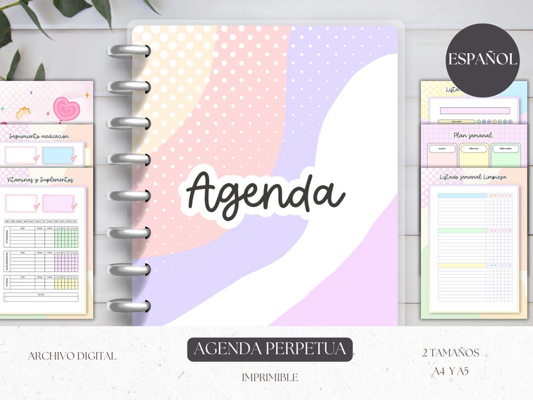 Agenda Perpetua Imprimible, Agenda A4 Sin Fechas, PDF Para Organización ...