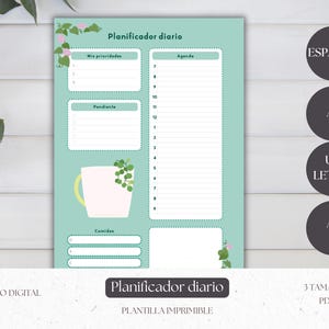 Plantilla diaria en español- Planner imprimible agenda diaria - Organizador diario para imprimir