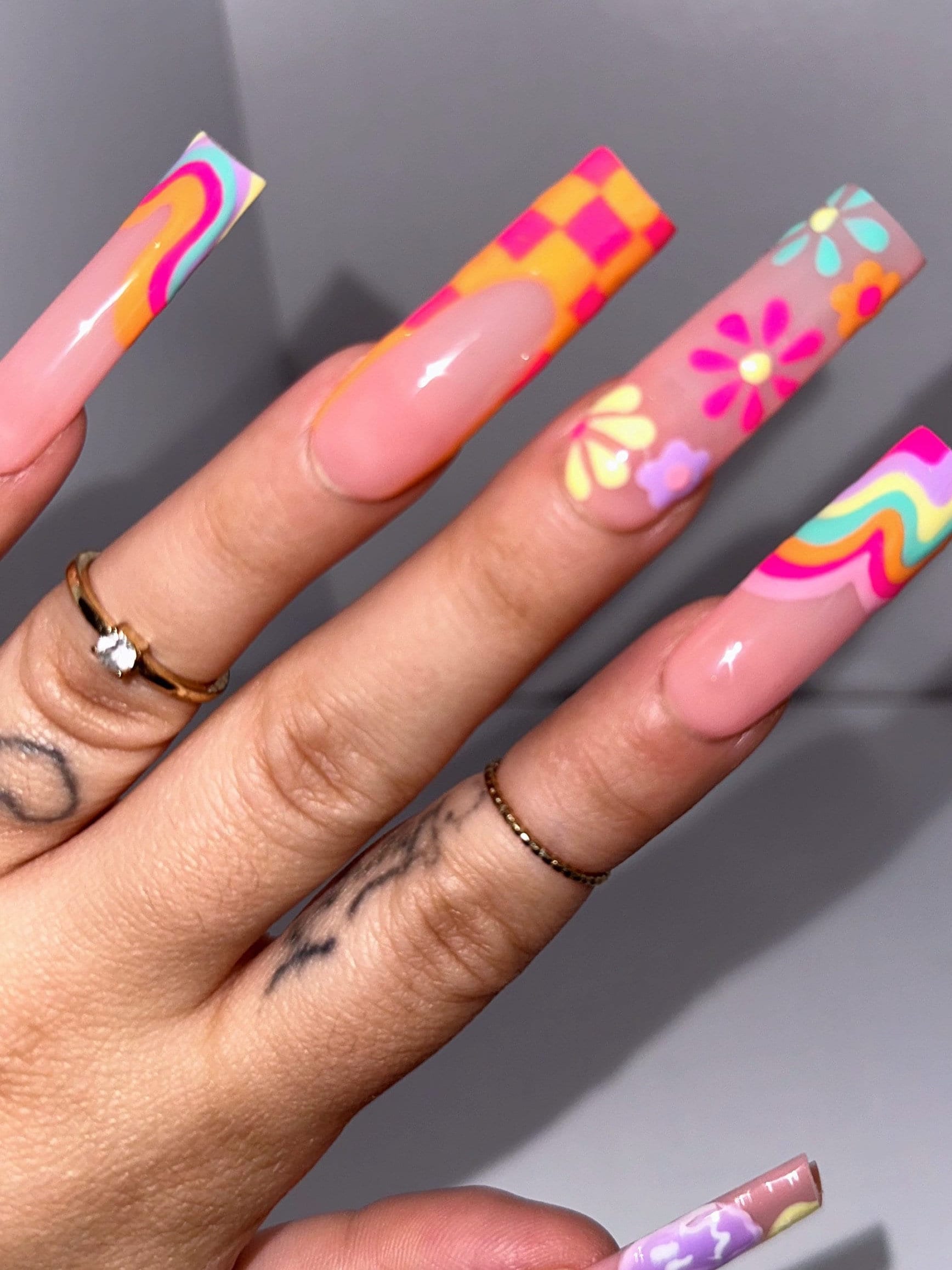 Preppy Nails with Floral Flair