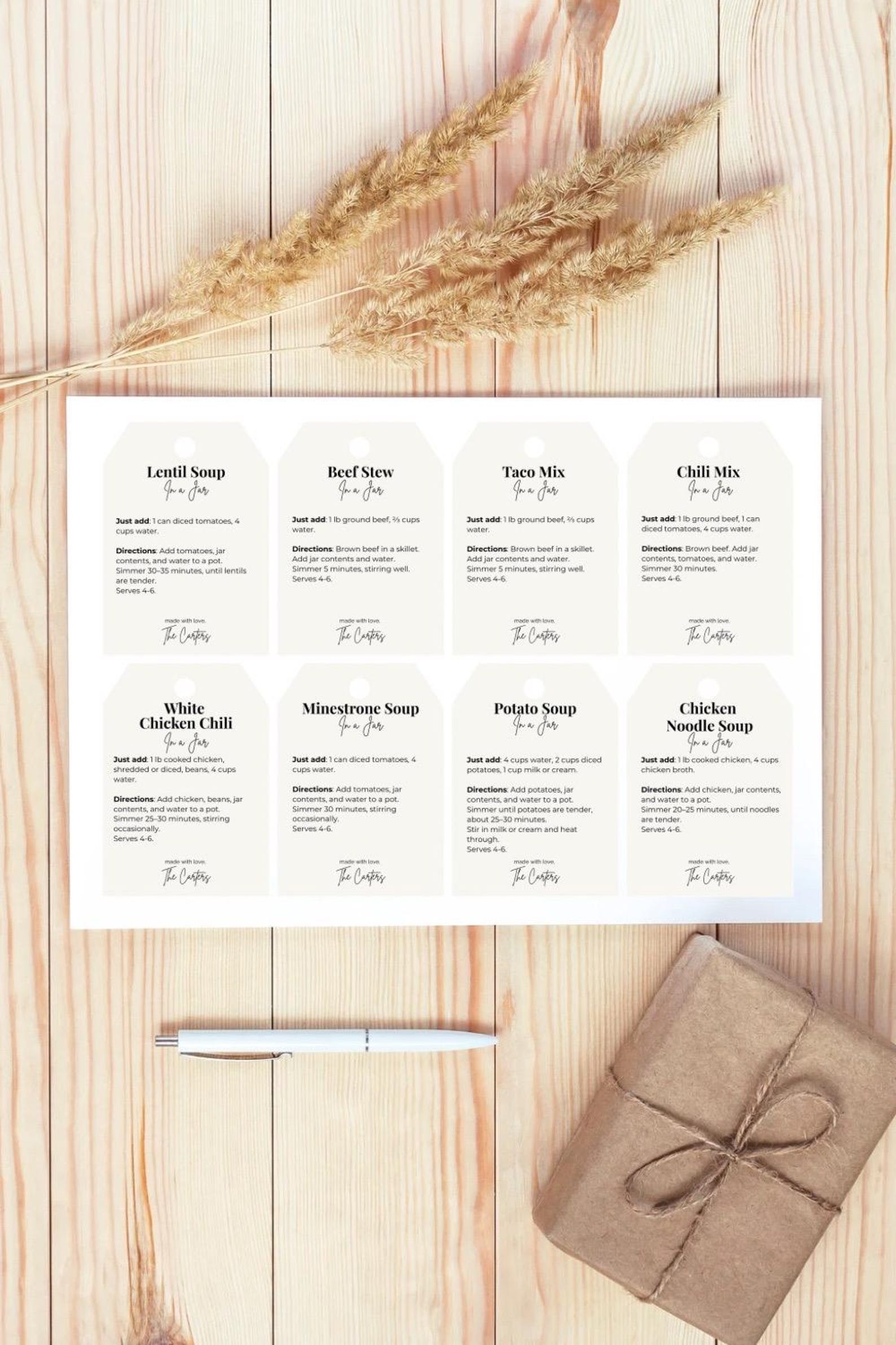 Editable Mason Jar Meal Mix Labels | Printable Food Gift Tags | Canva ...