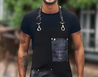 Personalized Apron, Chef Apron, Cooking Woodworking & Chef Aprons, Engraved Leather and Canvas Aprons for Men, BBQ, Kitchen Apron Gift