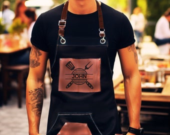 Personalized Apron For Men, Canvas Apron With Pockets, Custom Print Apron, Kitchen Apron, Great Chef, Shop, Husband or Father's Day Gift,