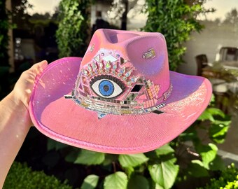 Cappello Da Cowboy Olografico Fucsia Arcobaleno - Unisex Per Festival Rave, Punk, Goth E Cosplay