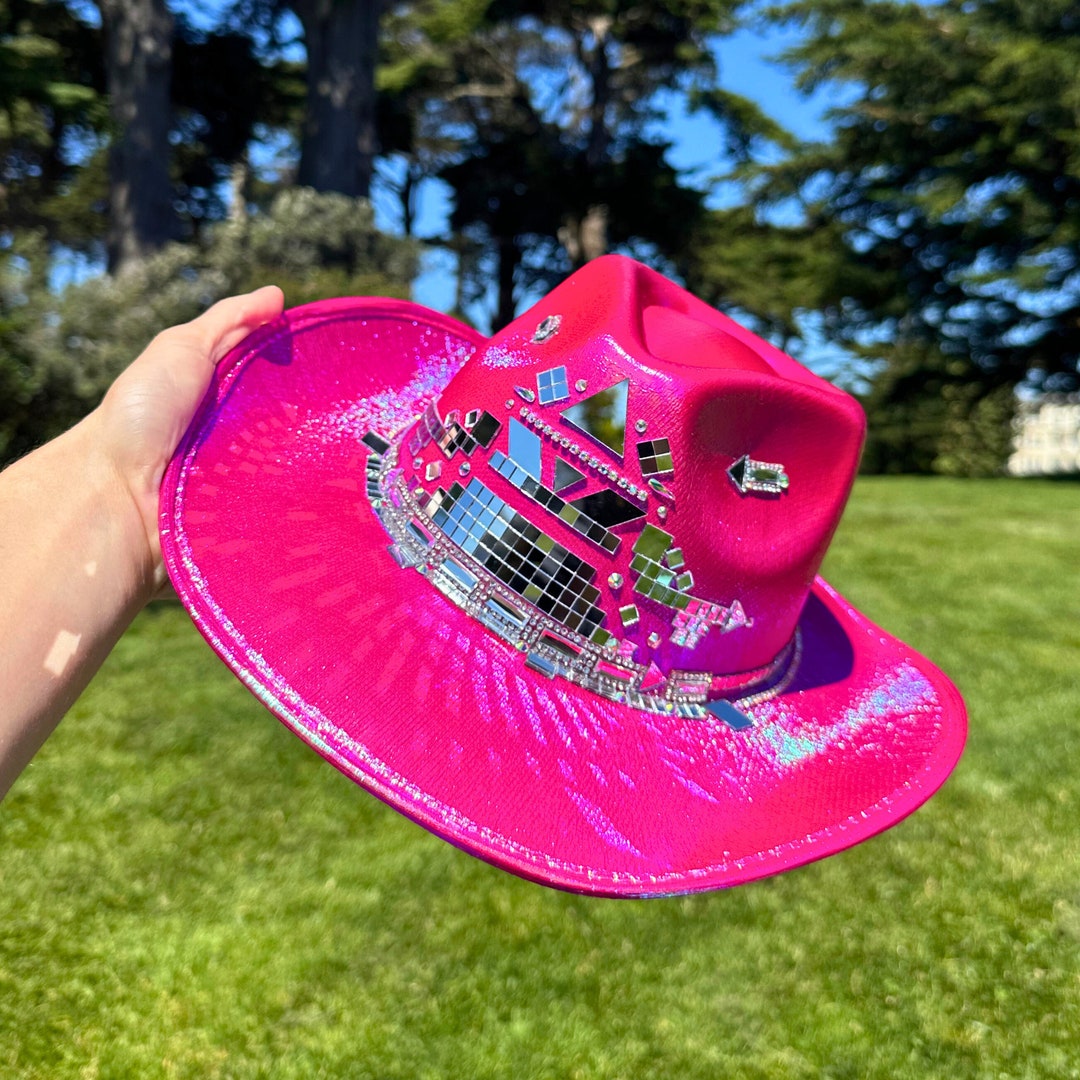 Disco Cowgirl Hat: Hot Pink Rhinestone Iridescent Space Cowboy, Costume ...