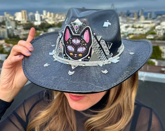 Occult Cat discocowboyhoed: strass rave-festivalhoedenfestival