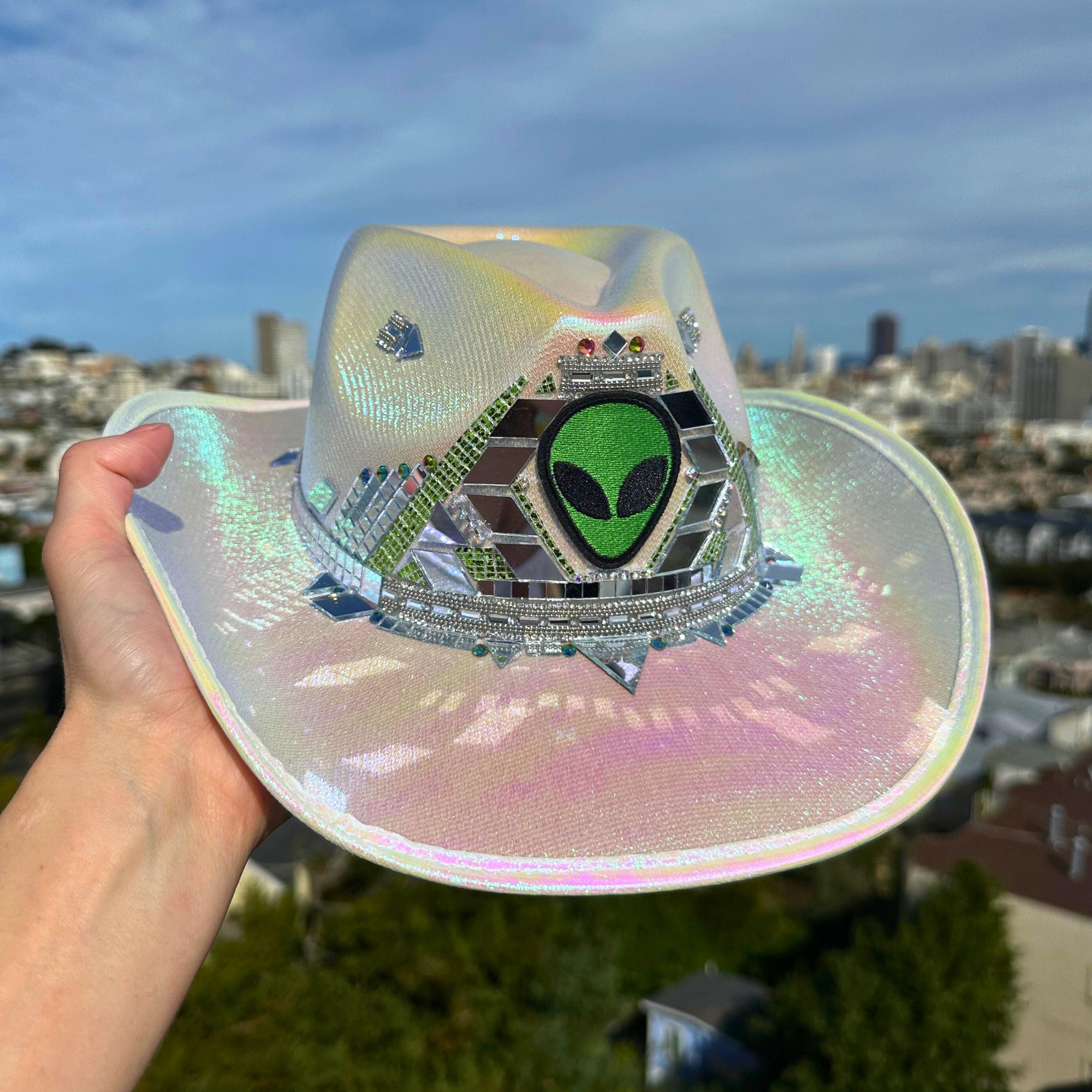 8299 Holographic Western Cowboy Hat For Women- Sparkly Cowgirl Amazon.com: GiftExpress Neon Pink Holographic Glitter Cowboy  main image 2