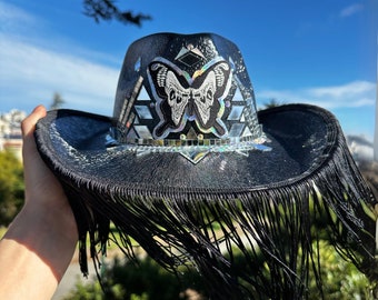 ?Black Cowboy Hat with Rhinestone Spider ?️ Black Cowboy Hat With Rhinestone Fringe,black Cowboy Hat  main image 4