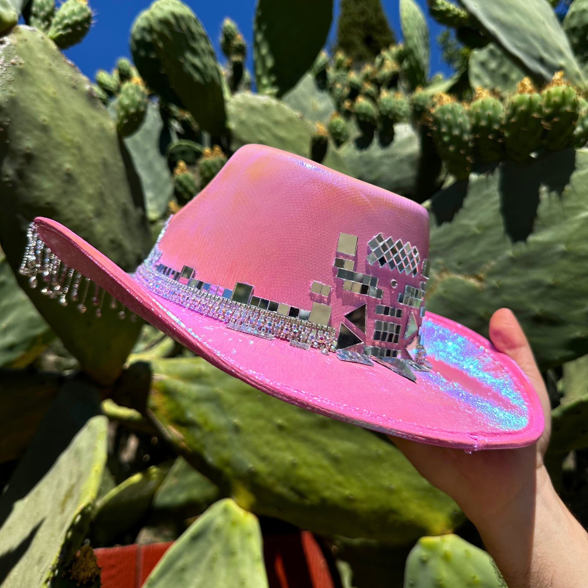 9965 Pink Disco Cowgirl Hat With Bandana,glitter Rhinestone Ball Cowboy CXQRR Hot-Pink Rhinestone Western Cowboy Hat for Womens  main image 2