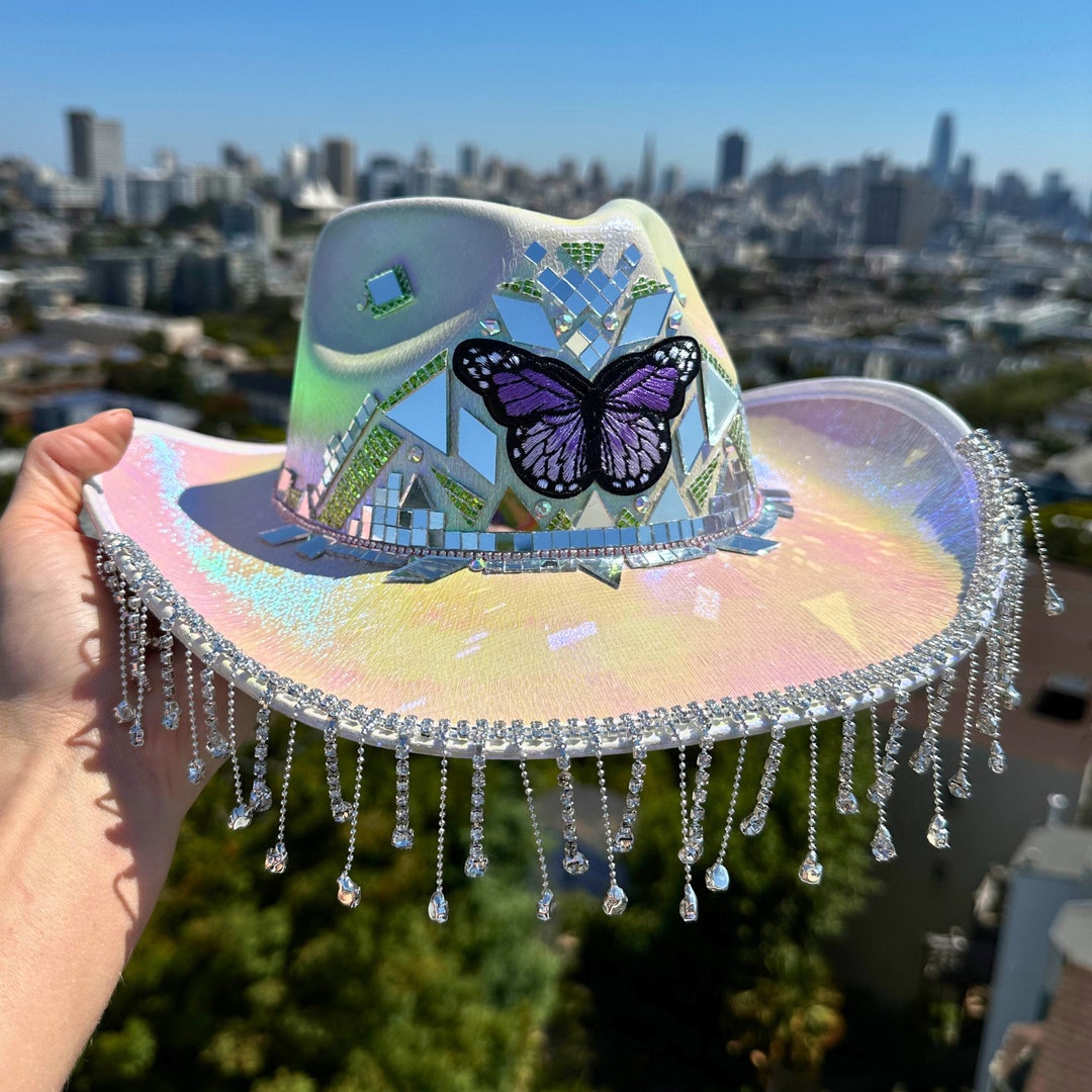CUSTOM Disco Space Cowboy Butterfly Hat Cosmic Cowgirl