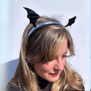 Halloween Disco Bat Wing Headband: Silver Mirror Rave Accessory