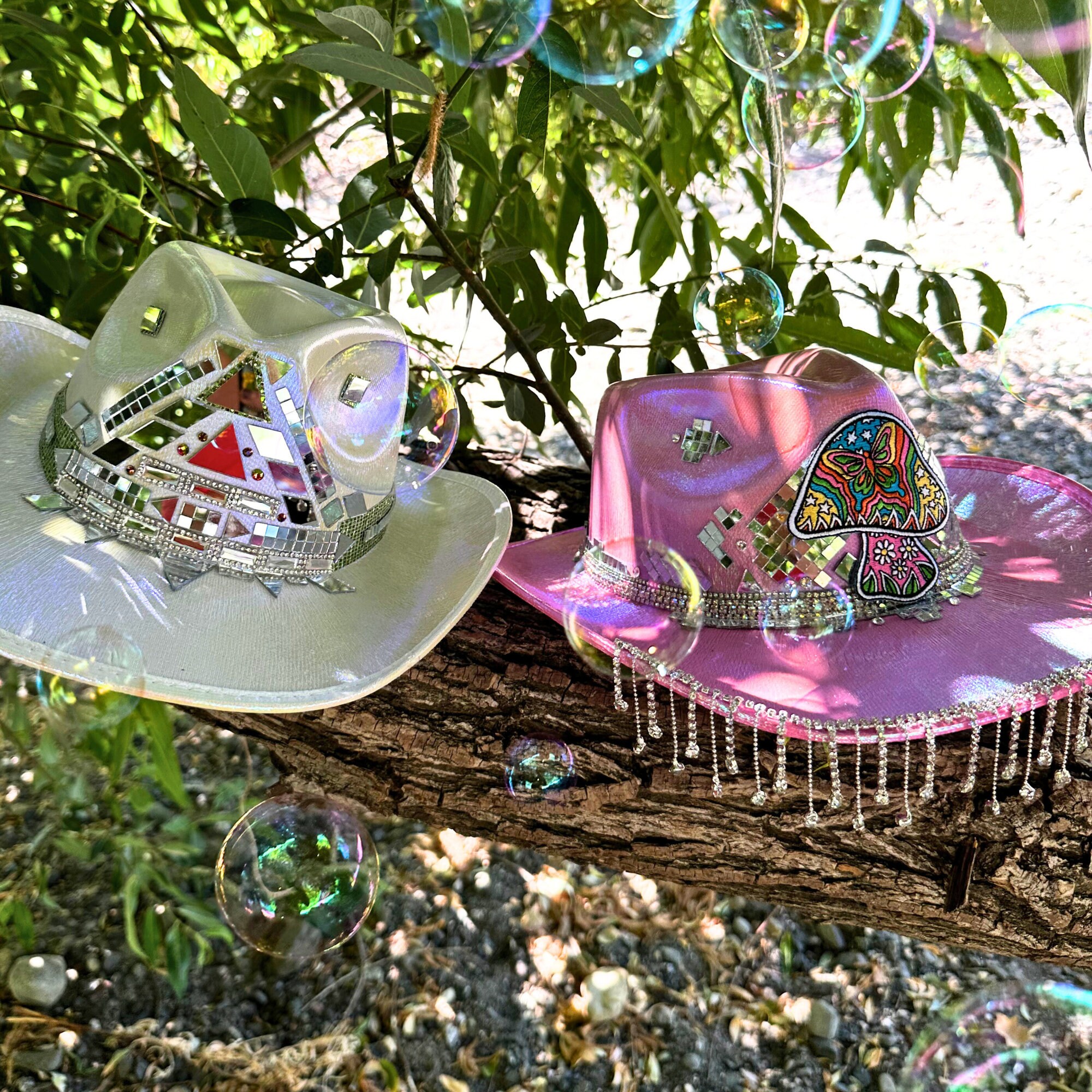 Pink Western Boho Cowboy Cowgirl Hat Cap Festival Rave Coachella Fairy Rodeo Pink Child Cowboy Hat with Blinking Tiara and Feathers  main image 2