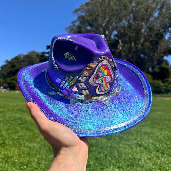 ?Iridescent Rhinestone Purple Cowboy Hat Superstar Rhinestone Cowboy Hat Various Colors Blue Purple  main image 2
