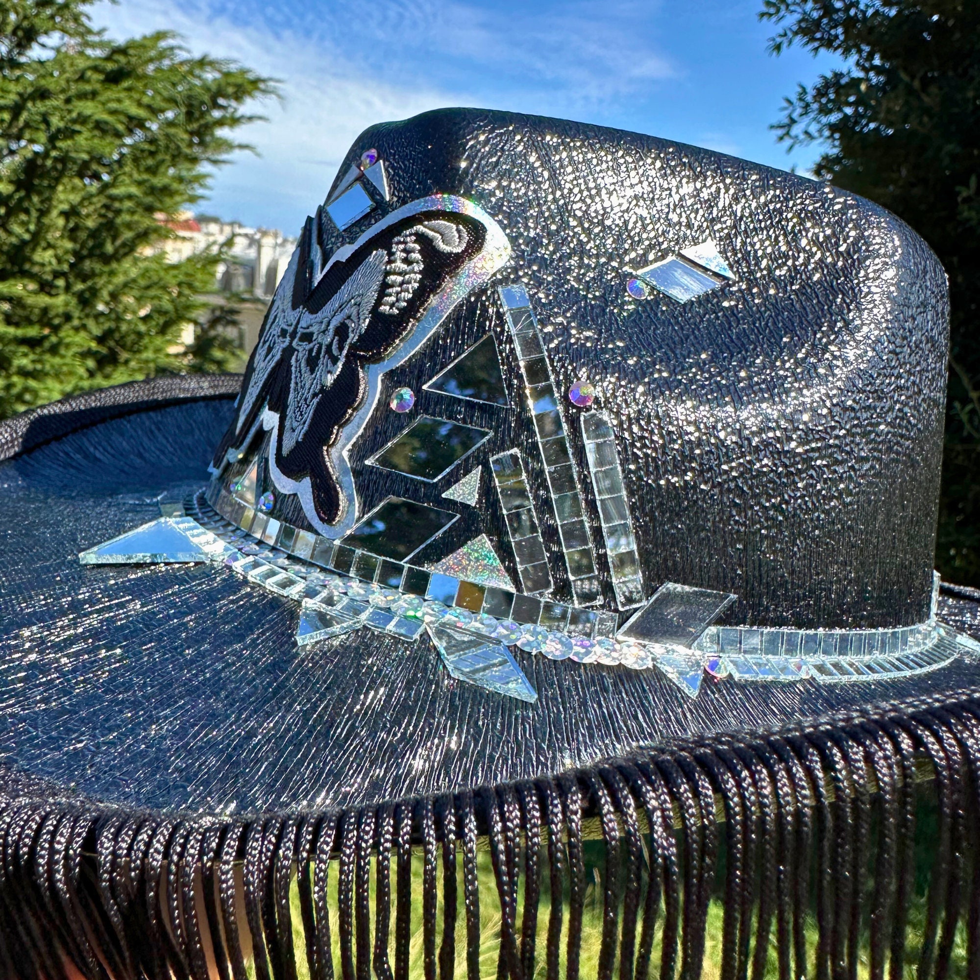 Black Siver Cow Skull Metal Tassels Western Cowboy Hat NEW The Voodoo child hat! A little outlaw country, a little  main image 3