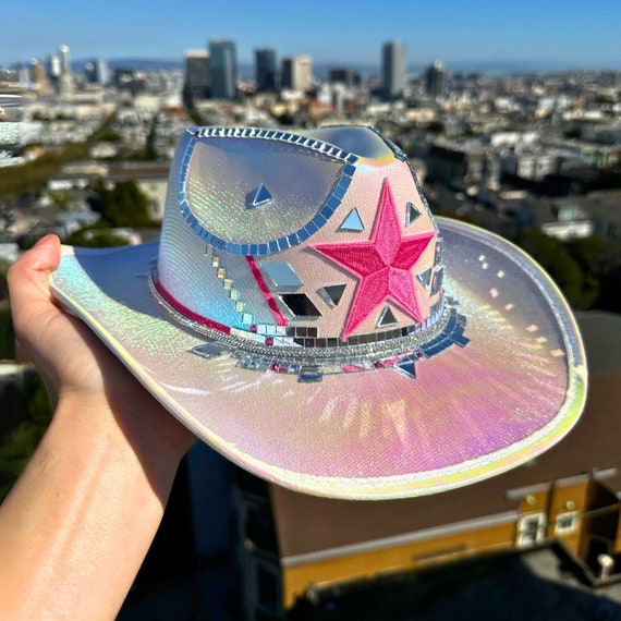 Sequined Mirrored Cowboy Hat - Sparkly Disco Cowgirl Costume Hat Adults Disco Cowboy Hat Mirror Hat Cowgirl Costume Bling Bling Hat  main image 4
