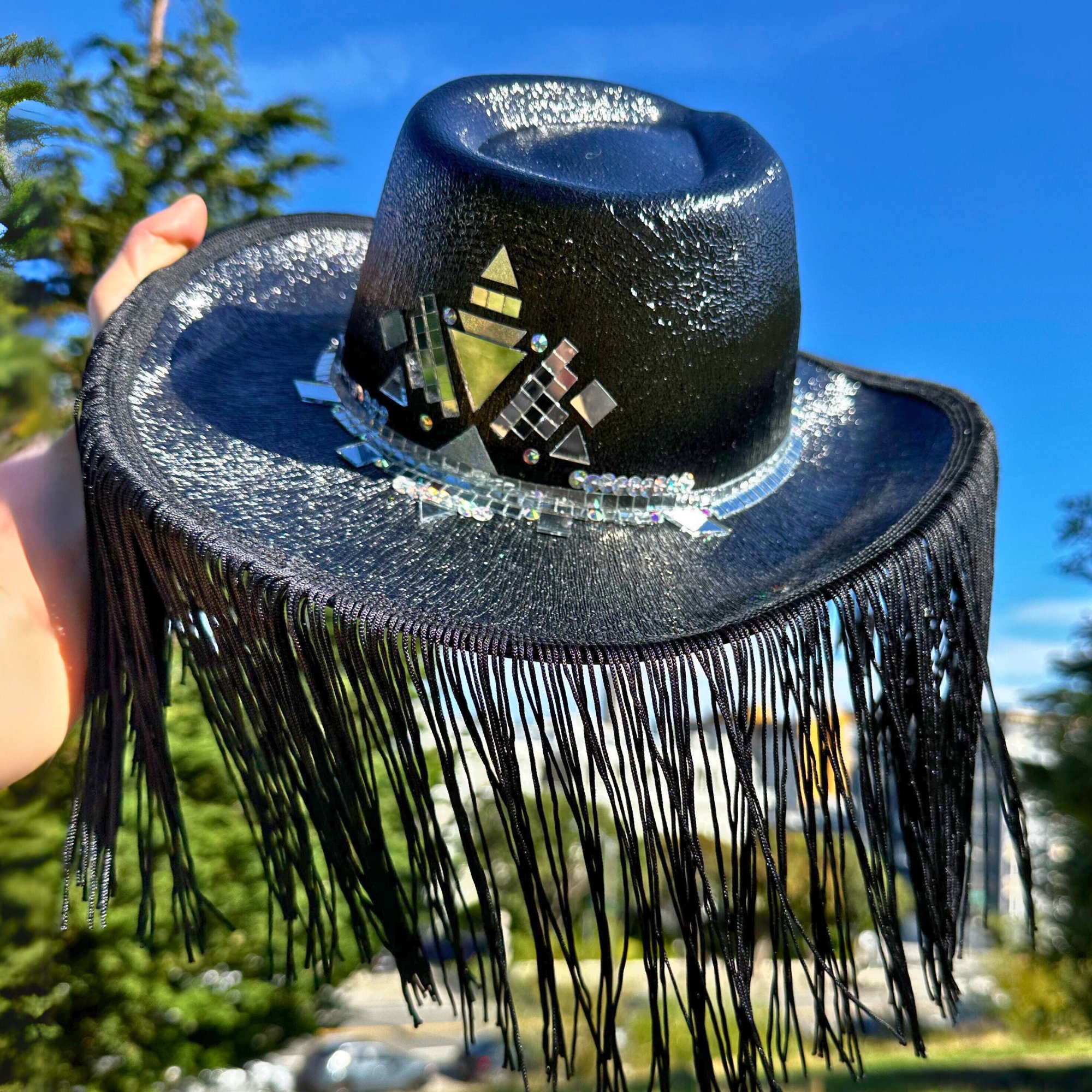 Iridescent Black Cowboy Hat: Disco Space Cowgirl Costume 