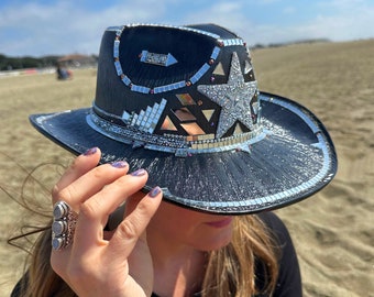 Cowgirlhoed Disco Space: ster met strassteentjes, iriserend western rave-kostuumfestival