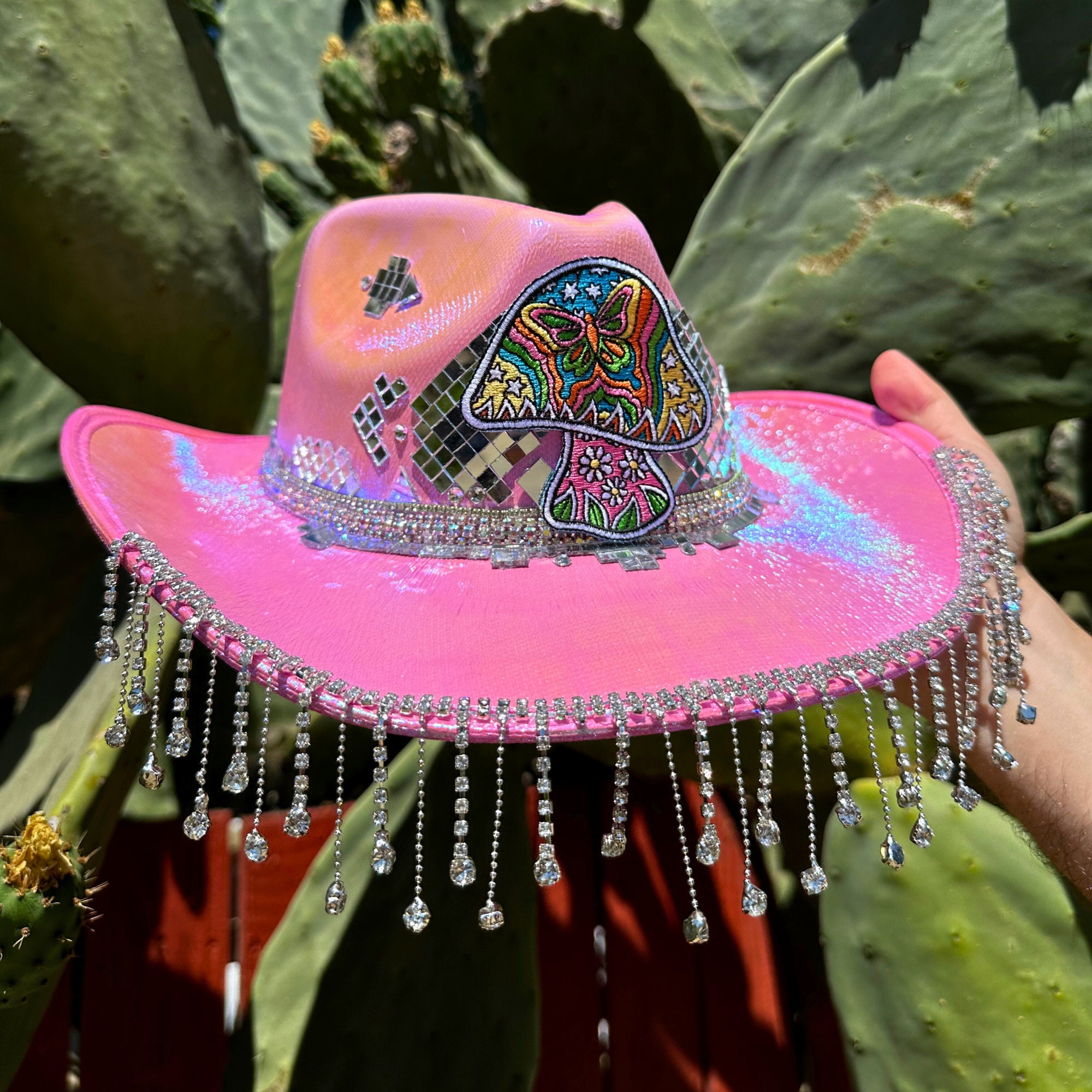 Pink Beaded Embellished Cowboy Hat display picture 3