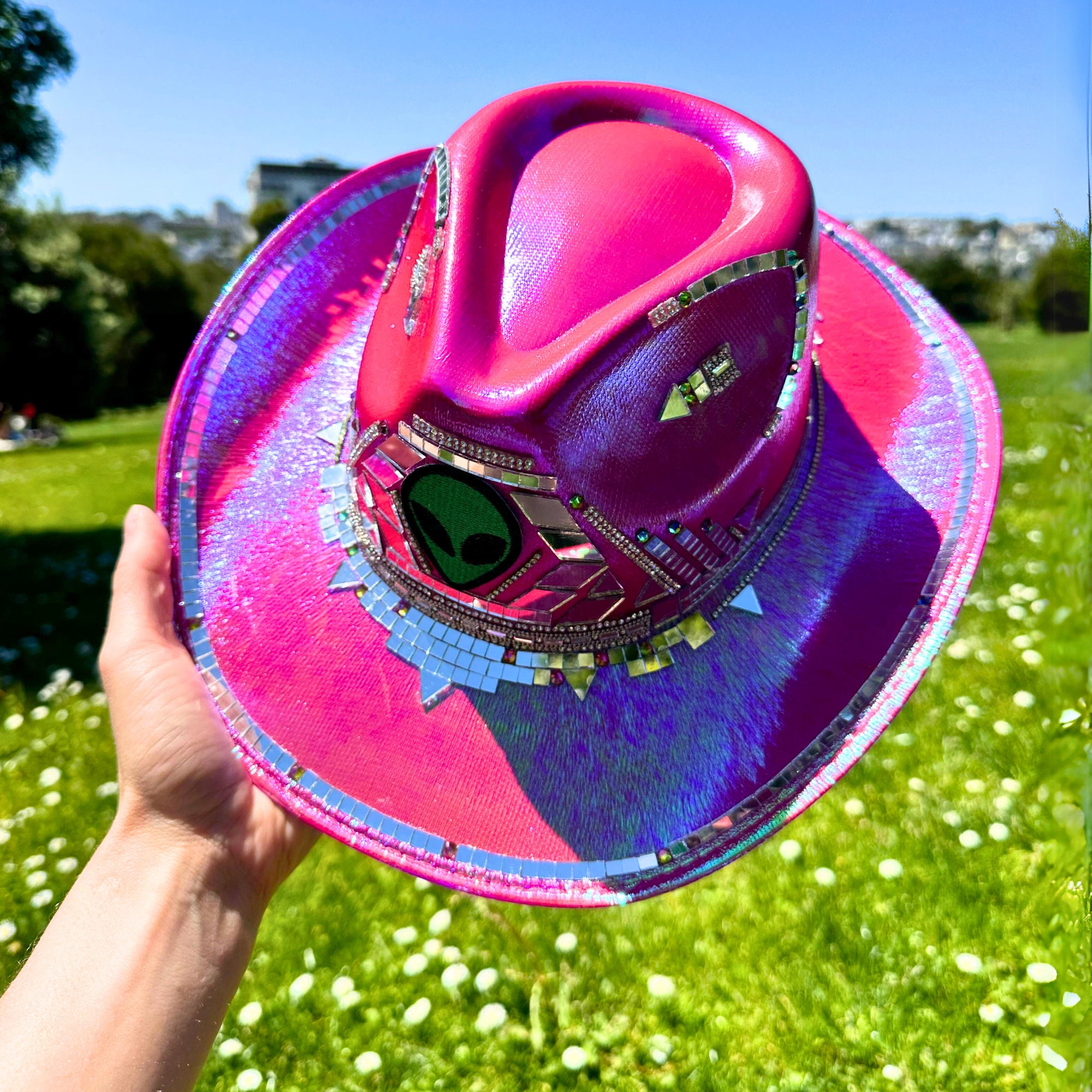 Pink hologram princess crown sun visor hat iridescent beach river rave festival RAVESUITS Throwin main image 2