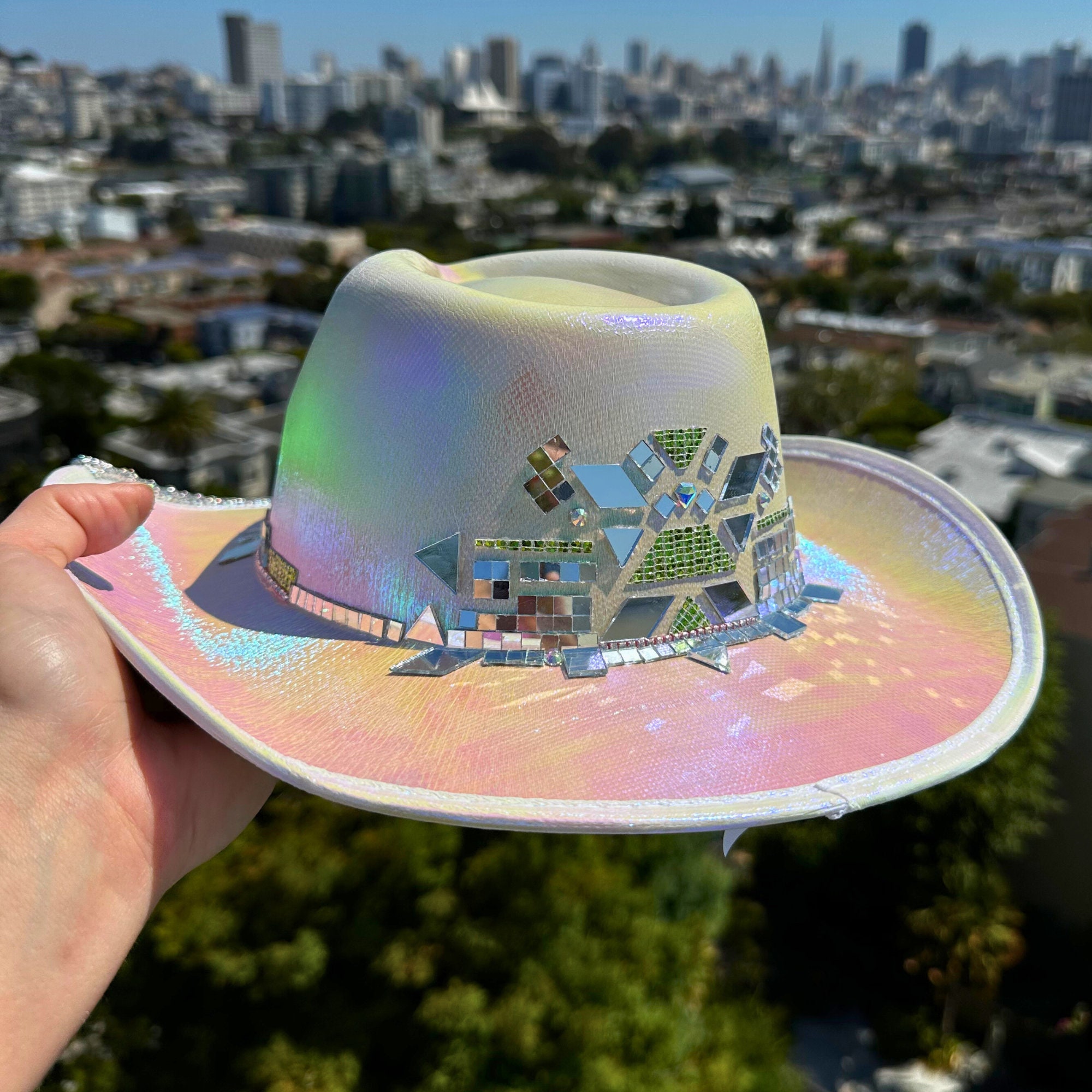Disco Space Cowboy Hat: Iridescent Rhinestone Fringe  display picture 3