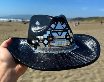 CUSTOM Disco Cowgirl Hat: Black Rhinestone Space Cowboy Costume Festival