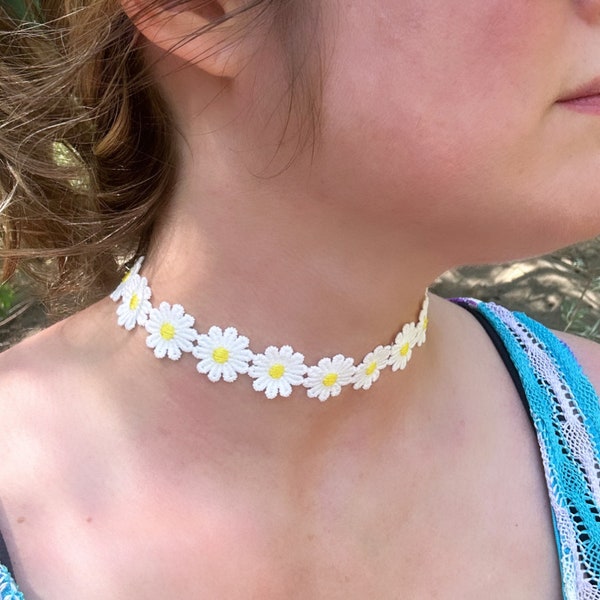 Daisy choker necklace headband | Flower power | Electric Daisy Carnival | Accessories hippie child festival concert necklace embroidered