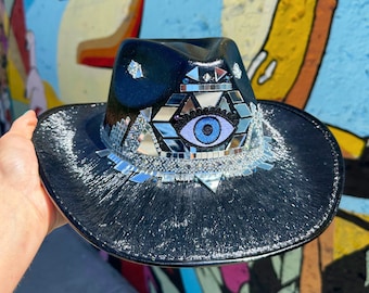 Cosmic Cowgirl Hat: Iridescent Rhinestone Western Hat with Third Eye Festival