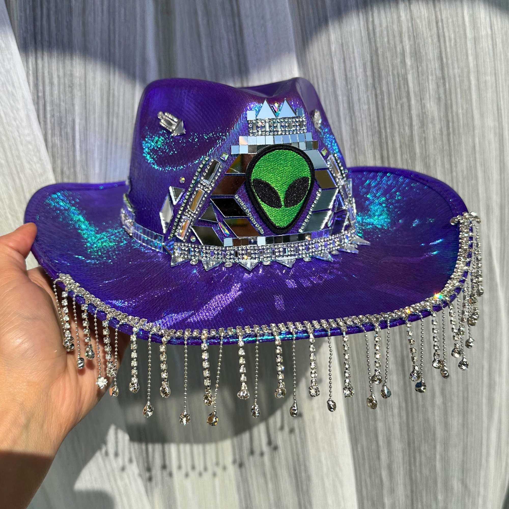Metallic Baby Pink, Hot Pink Or Blue Space Cowboy Hat By Sequin Souls