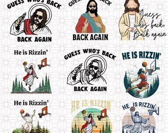 He is Risen Bundle Png, Jesus Playing Basketball Png, Guess Whos Back Back Again Jesus Christian Easter Png, Retro Christian Faith Religious