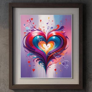 Colorful Heart Wall Art Vibrant Romantic Abstract Digital Print Rainbow Heart Artwork Bold Splash Love Painting Instant Download Art Print