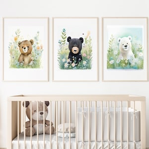 Woodland Nursery Animal Digital Print Set of 3 Woodland Toddler Room Decor Animal Wall Art Baby Shower Gift Set Gender Neutral Child bedroom