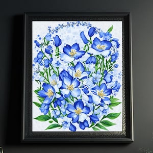 Decorazione da parete con fiori blu, stampa digitale floreale con fiori di campanula blu, download istantaneo, stampa da parete con giardino blu, arte botanica JPG