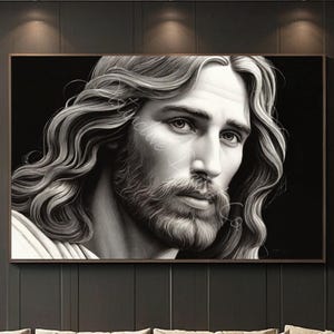 Sacred Jesus Portrait Digital Download Monochrome Religious Art Printable Christ Wall Decor Inspirational Christian Artwork for Home Office
