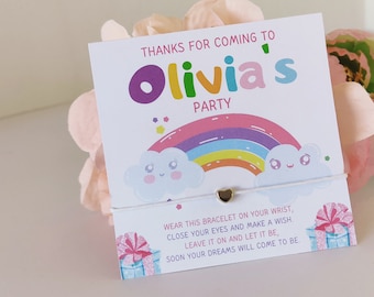 Personalised Wish Bracelet Favors, Girls Rainbow Birthday Favors, Custom Girl Party Favors, Colourful Rainbow, Rainbow Party Bag Fillers