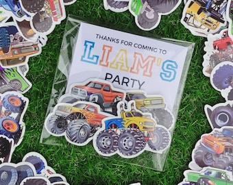 Regalos de fiesta de Monster Truck Pegatinas de Monster Truck Regalos de fiesta de cumpleaños para niños Rellenos de bolsas de fiesta de Monster Trucks Tarjeta de fiesta de cumpleaños personalizada