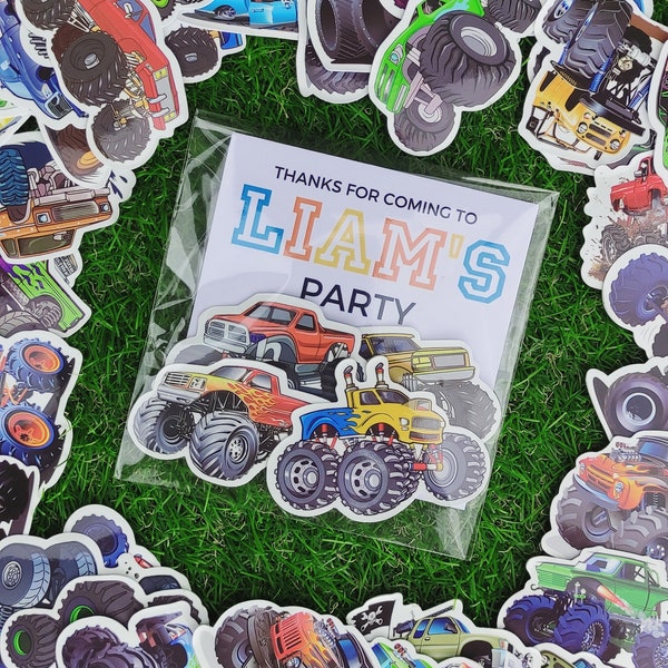 Monster Truck Party Favors Monster Truck Stickers Birthday Boys Party Favours Monster Trucks Party Bag Fillers Custom Birthday Party Card