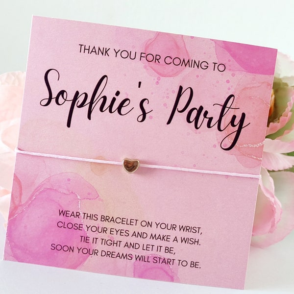 Custom Pink Wish Bracelet Favors Women Teenager Kids Toddler Party Favors Personalised Party Thank you Gifts Birthday Party Favors Fillers