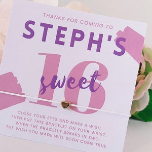 Sweet 16 Party,Girls 16 Birthday Party,Girls 16th Birthday Favours,Girls 16th Party Favours,Personalised Wish Bracelet Favor Gifts,Custom