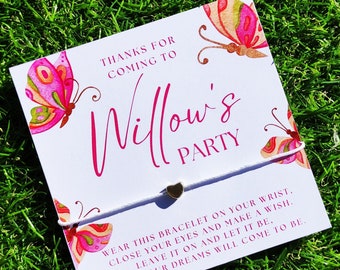 Party Favours for Kids, Pink Butterfly Party Favors, Wish Bracelet Favor Gifts, Custom Girl Party Favors, Party Birthday Goodie Bag Fillers