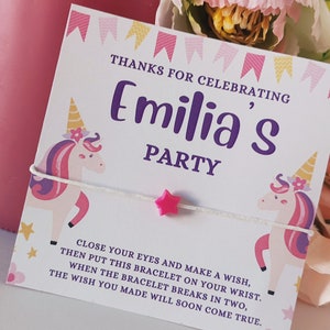 Girls Unicorn Party Favours Wish Bracelets Personalised Unicorn Favour Birthday Party Gifts Favours for Kids Party Bag Filler Custom Made