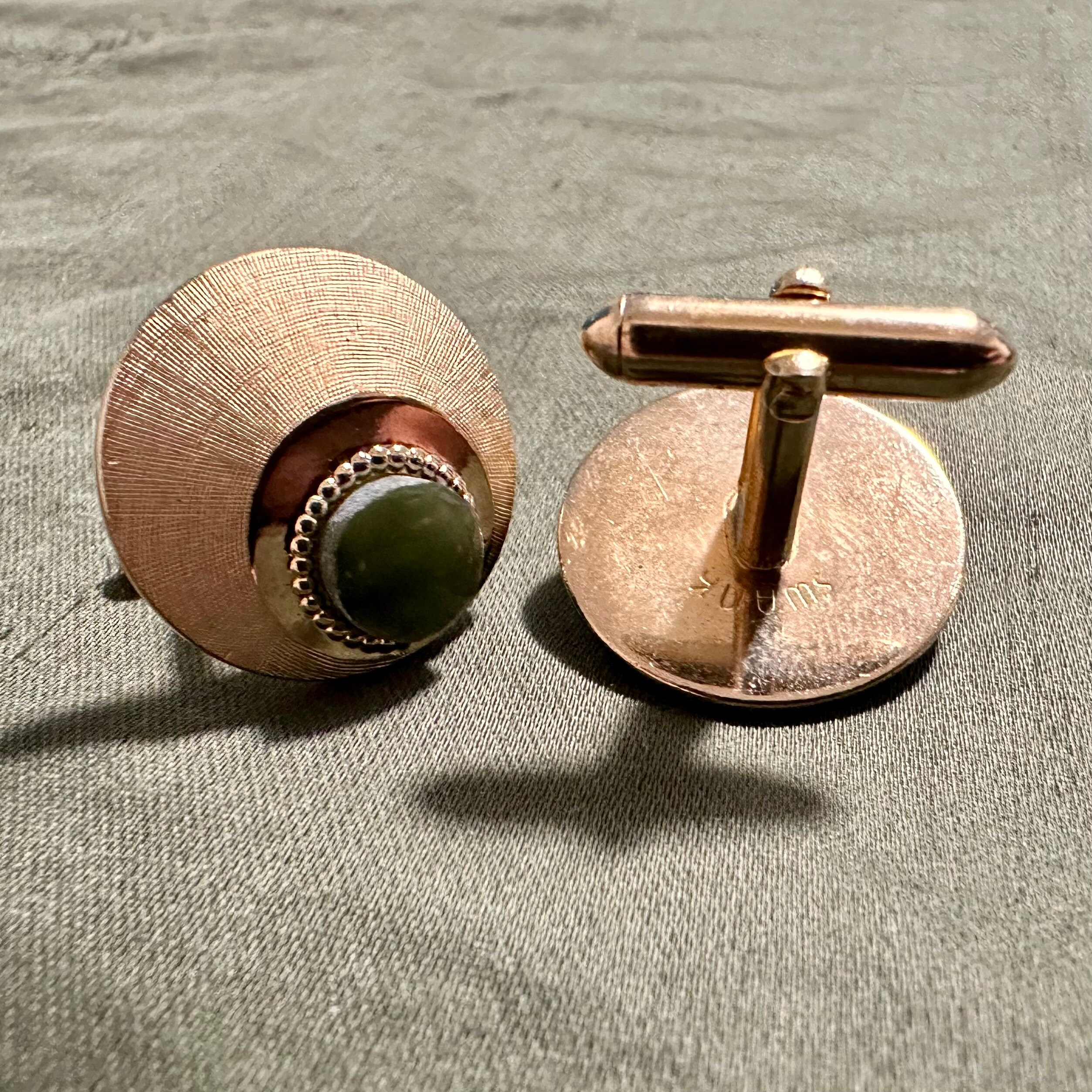 Boutons De Manchette Vintage Swank - Ton Or Et Blanc, Référence 52016, Occasion En Bon état
