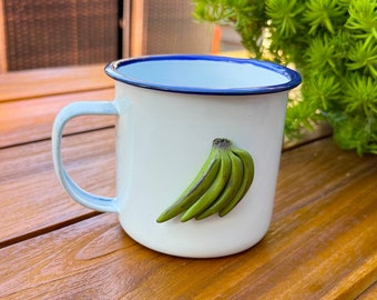 Metal cup with beautiful 3D green plantains design it is used as a espresso cups-metal cups-camping mug-espresso cup-camping coffee mugs